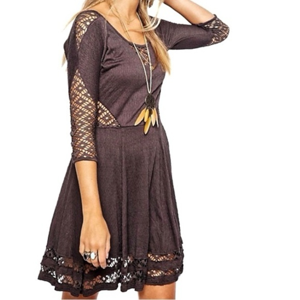 New! Free People long sleeve mini dress with lace insets - Picture 13 of 14